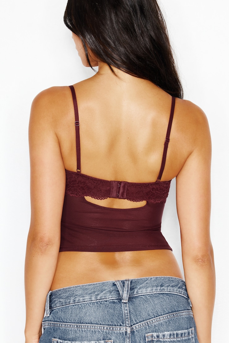 Sabrina Sheer Lace Corset Top, Burgundy Bite, large