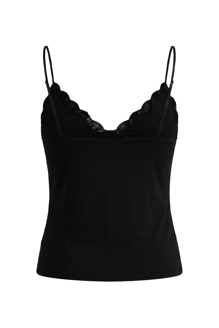 Sleek Plunge Lace Trim Cami Top, Jet Black, large