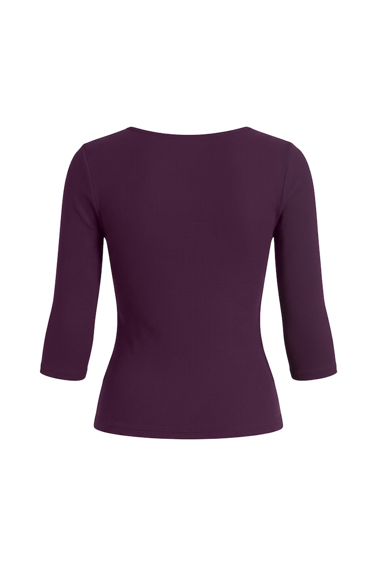 Plunge 3/4 Sleeve Top, Wild Berry Maroon, large