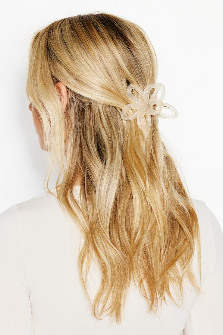 Open Flower Claw Hair Clip, Marled Cream Off-White, large