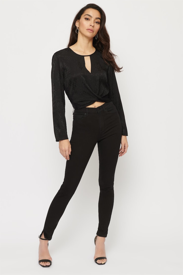 Jacquard Twist Front Blouse - Final Sale Jet Black large