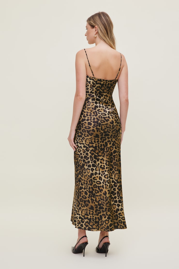 Robe maxi en satin Aubrey Brun léopard large