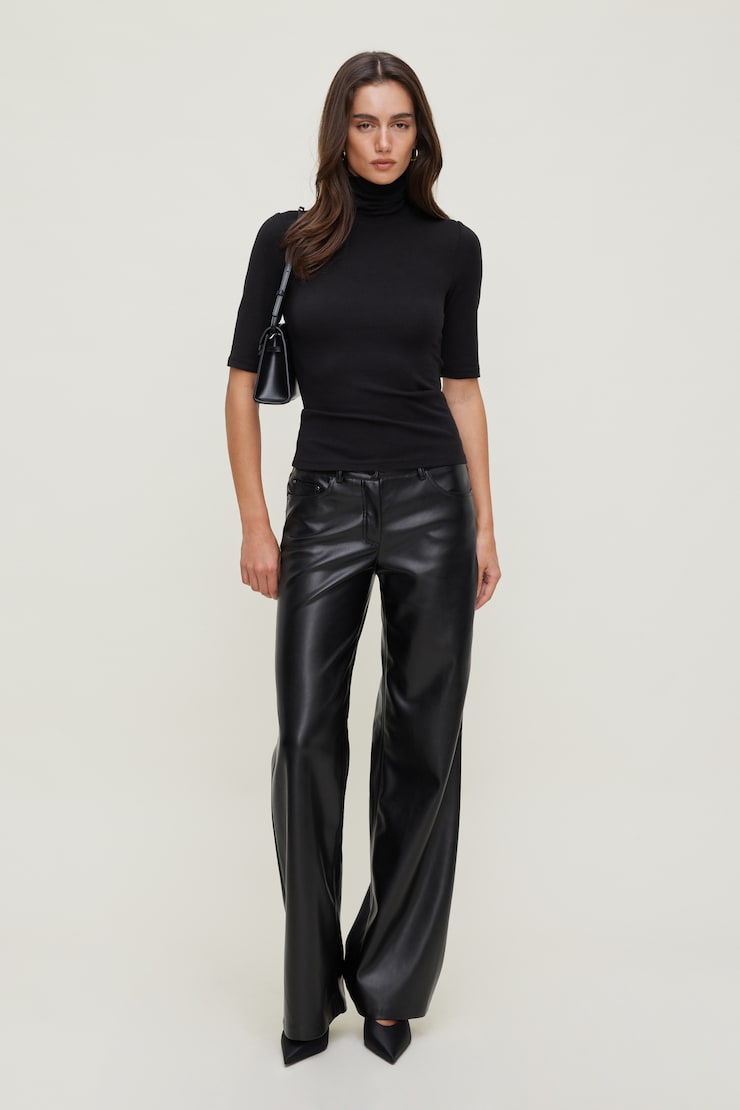 3/4 Sleeve Turtleneck Top Jet Black large