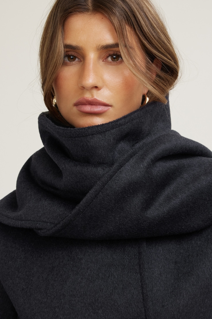 Scarfed Wool Coat Charcoal Grey large