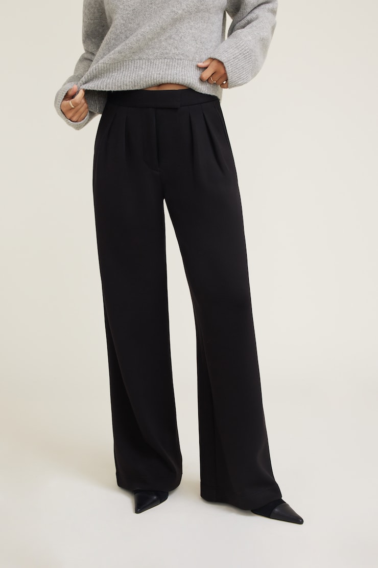 Anywear Pleated Wide Leg Pants Jet Black large