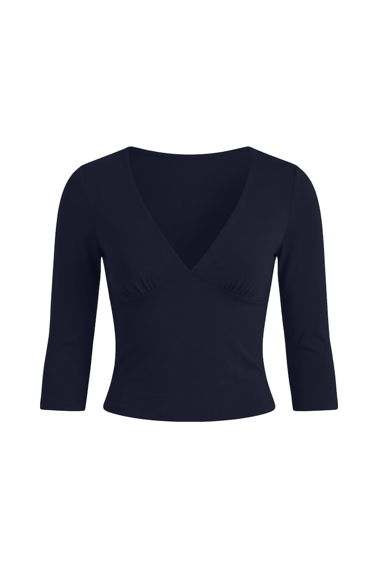 Plunge 3/4 Sleeve Top, Naughty Navy Blue, large