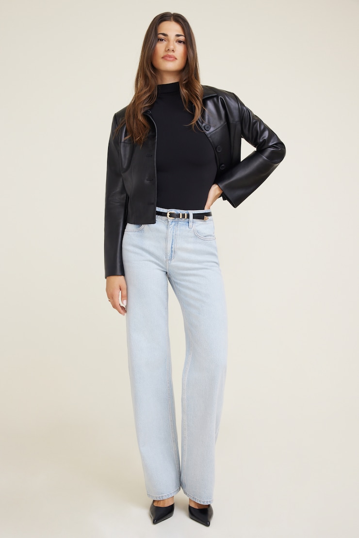 Short Sleeve Mockneck Sculpt Bodysuit Jet Black large