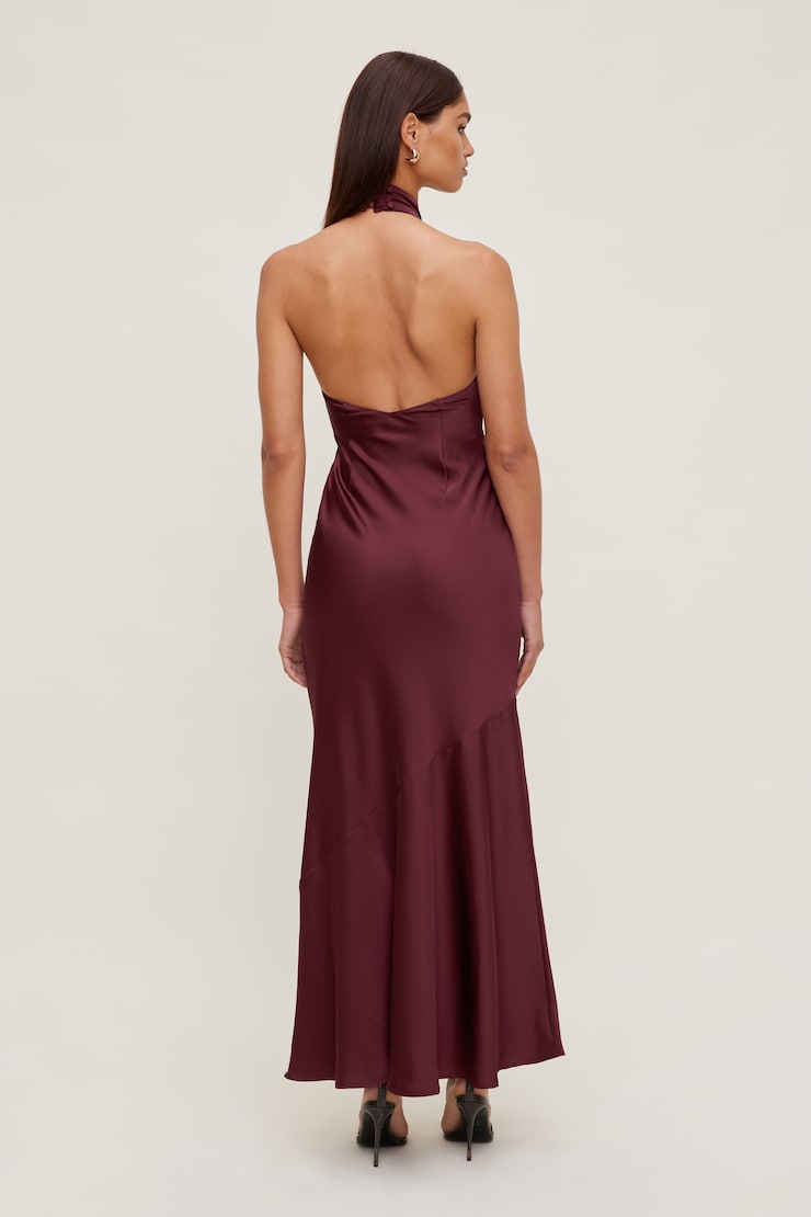 Keyhole Satin Maxi Slip Dress Maroon Banner large