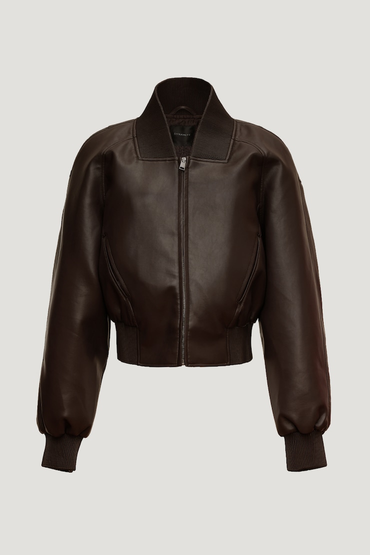 Blouson aviateur côtelé en faux cuir Brun taupe français large
