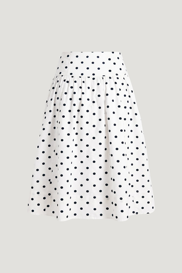 Drop Waist Poplin Midi Skirt White w/ Black Polka Dots large