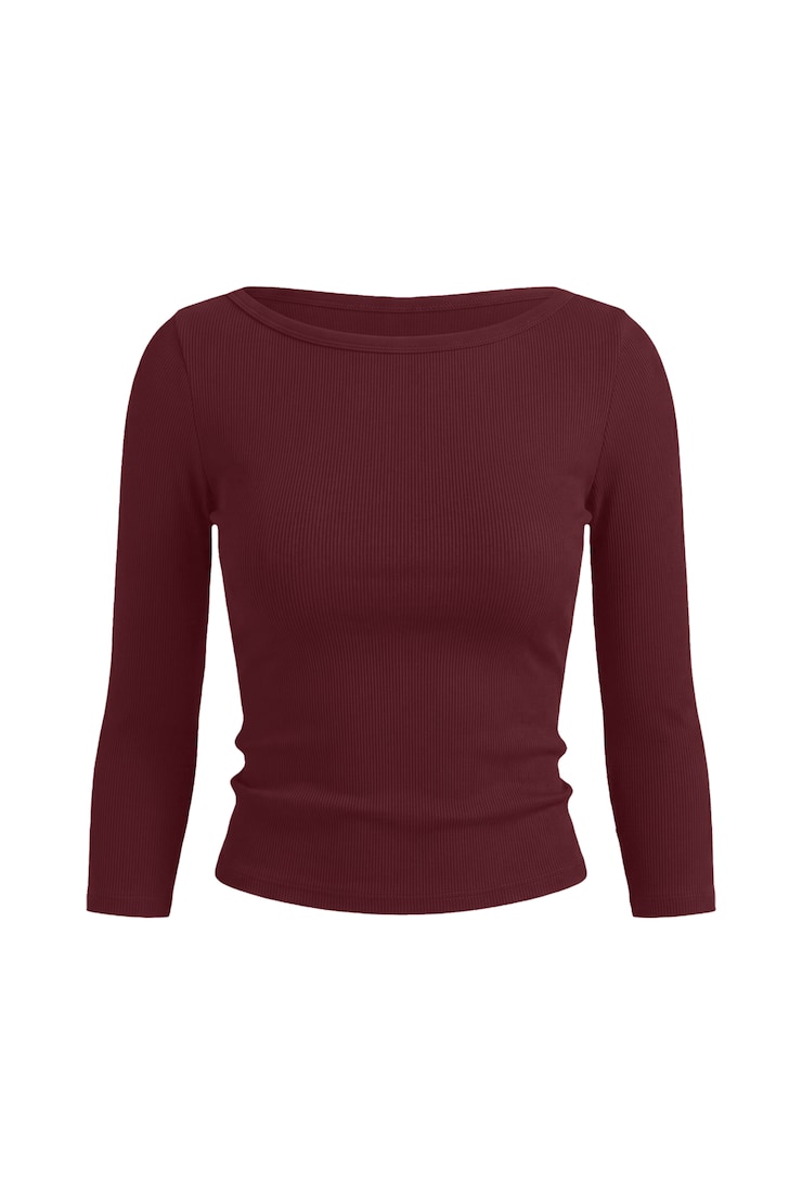 SnatchRib 3/4 Sleeve Top, Burgundy Bite, large