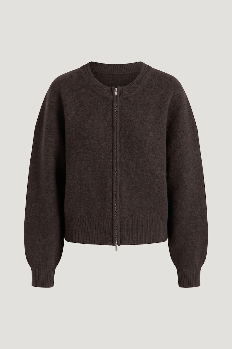 Boxy Zip Cardigan Java Brown large