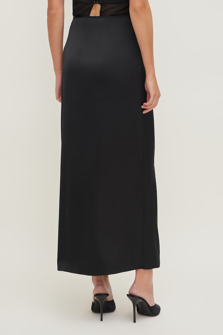 Satin Wrap Maxi Skirt Jet Black large