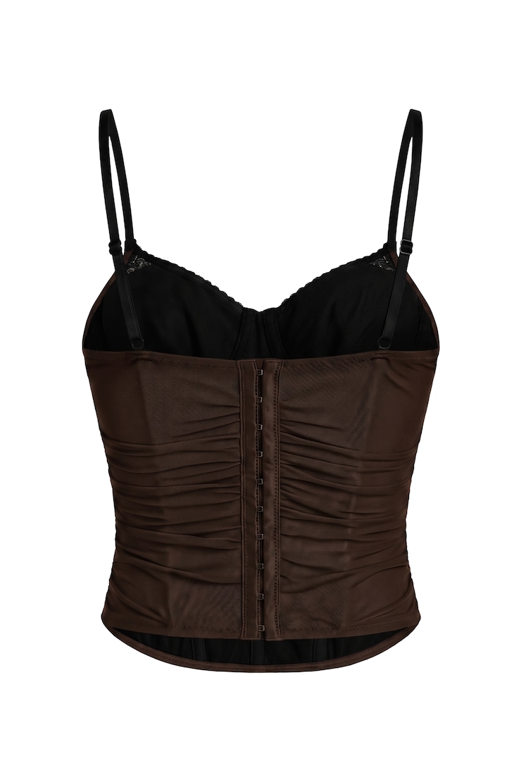 Ally Mesh Peekaboo Bustier, Chocolate Mousse Brown/Jet Black, large