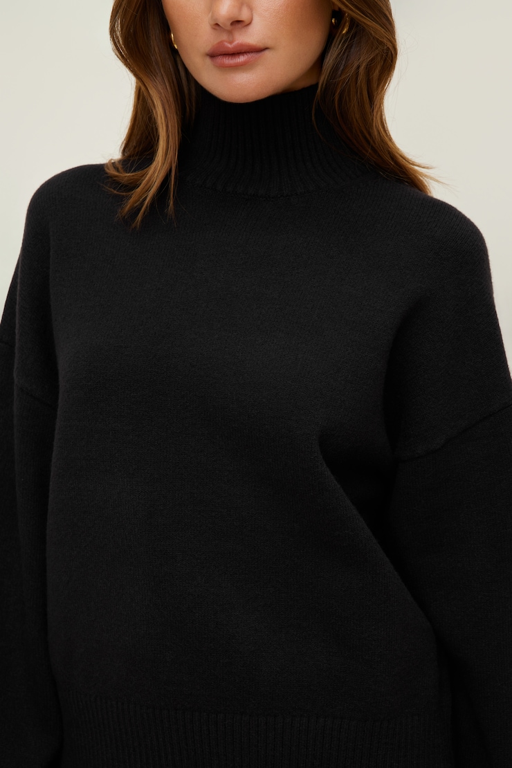 Stand Collar Sweater Jet Black large
