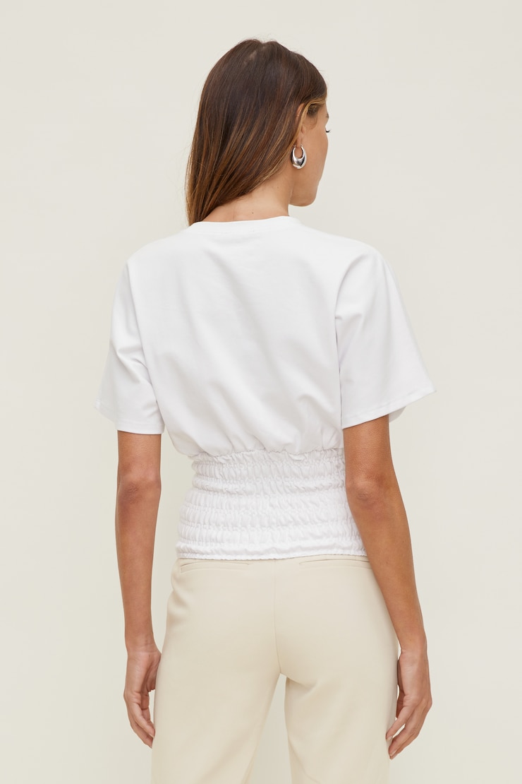 Smocked Cotton Spandex T Shirt Bright White large