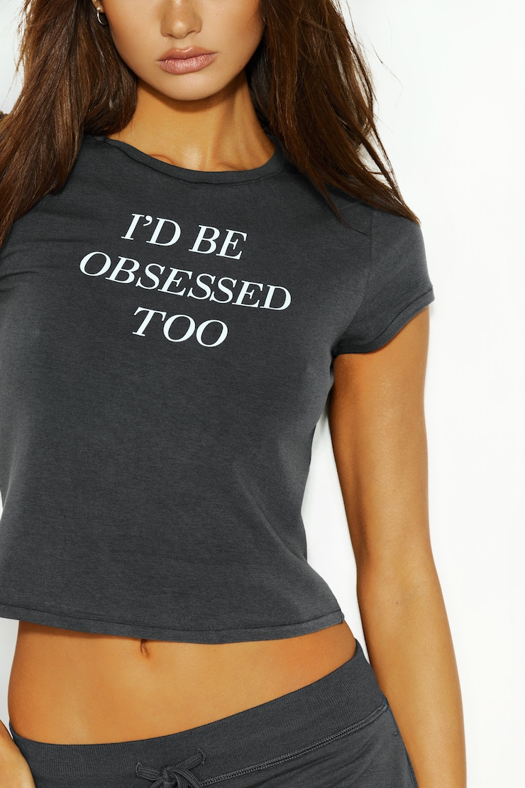 Relaxed Graphic Baby Tee, Forged Iron Grey with Obsessed Art, large