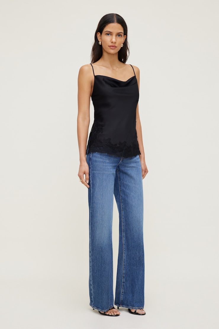 Madi Lace Satin Cami Top Jet Black large