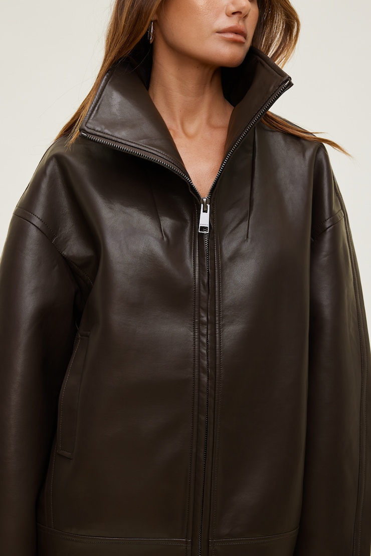 Cocoon Faux Leather Jacket French Mole Brown large