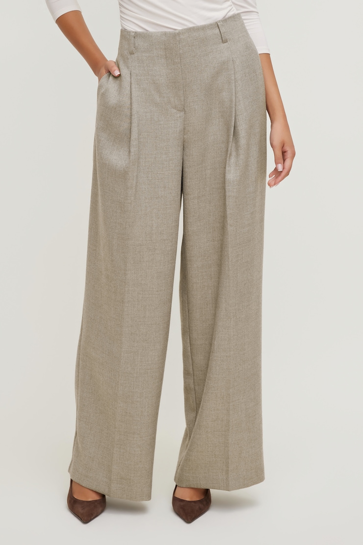Mid Rise Wide Leg Pants Warm Oats Beige large