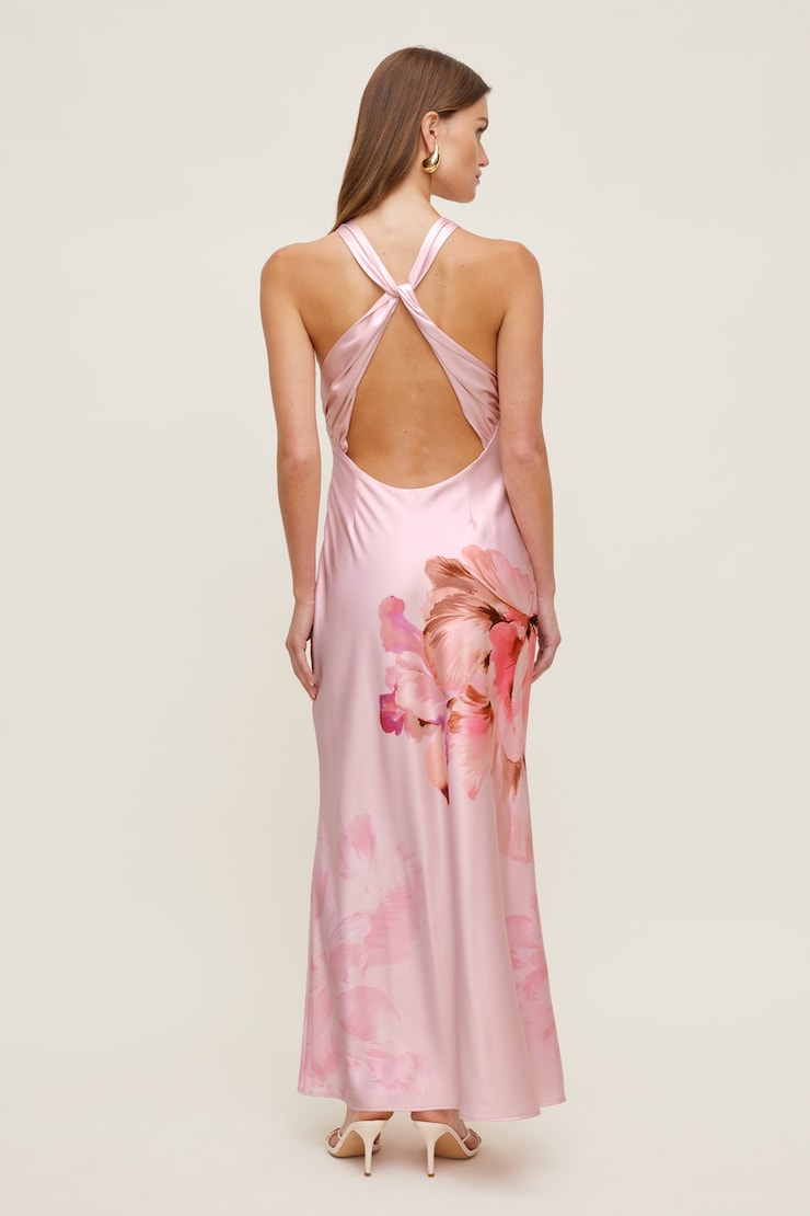 Andy Satin Maxi Dress Pink Floral large