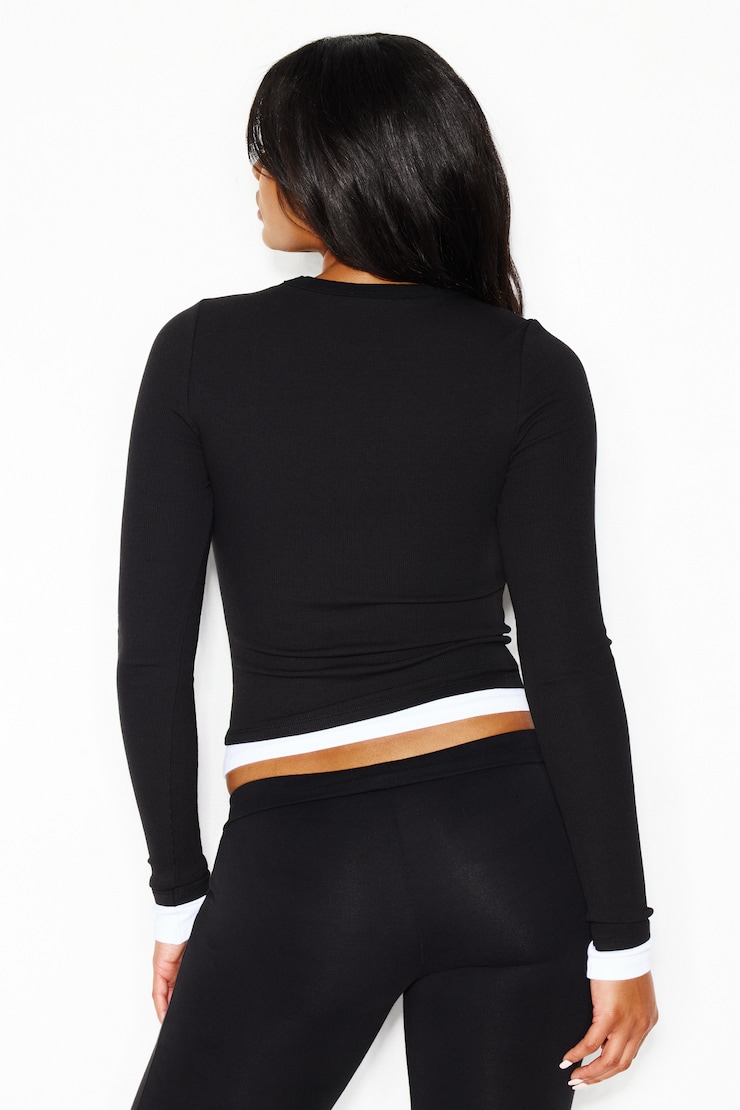 SnatchRib Double Layer Longsleeve Top, Jet Black/Bright White, large