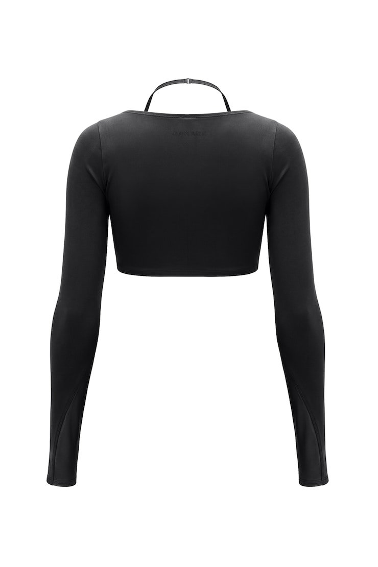 Active Layered Mesh Long Sleeve Top, Jet Black, large
