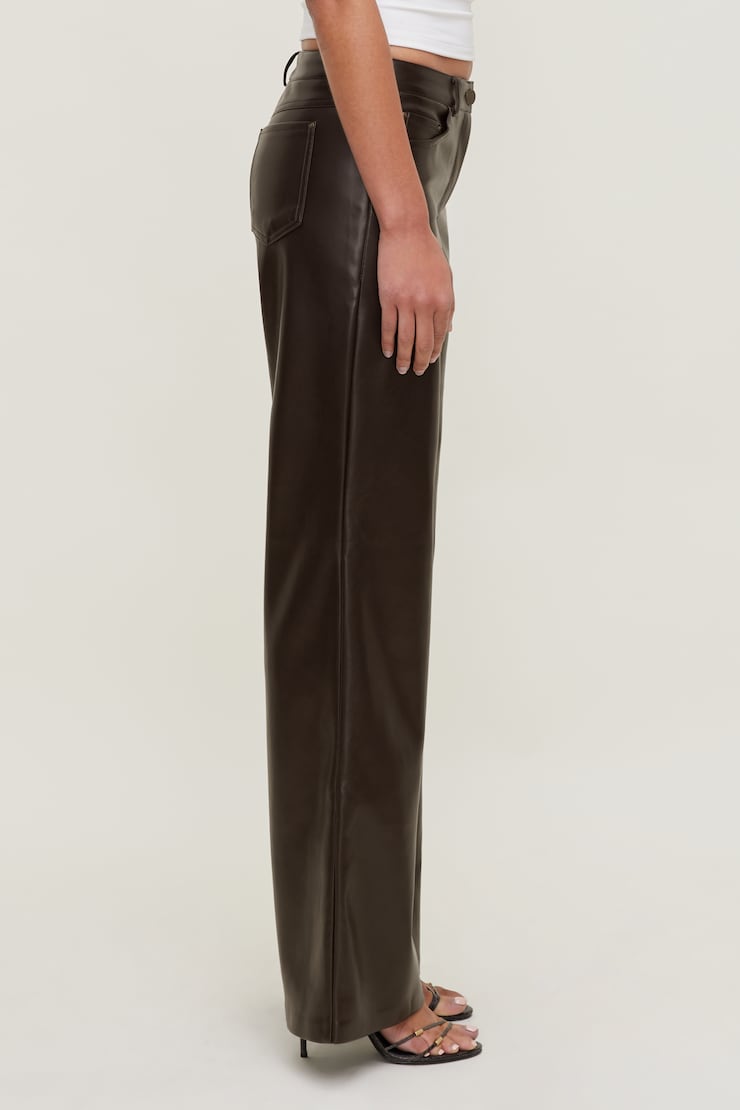 Devon Mid Rise Straight Leg Faux Leather Pants French Mole Brown large