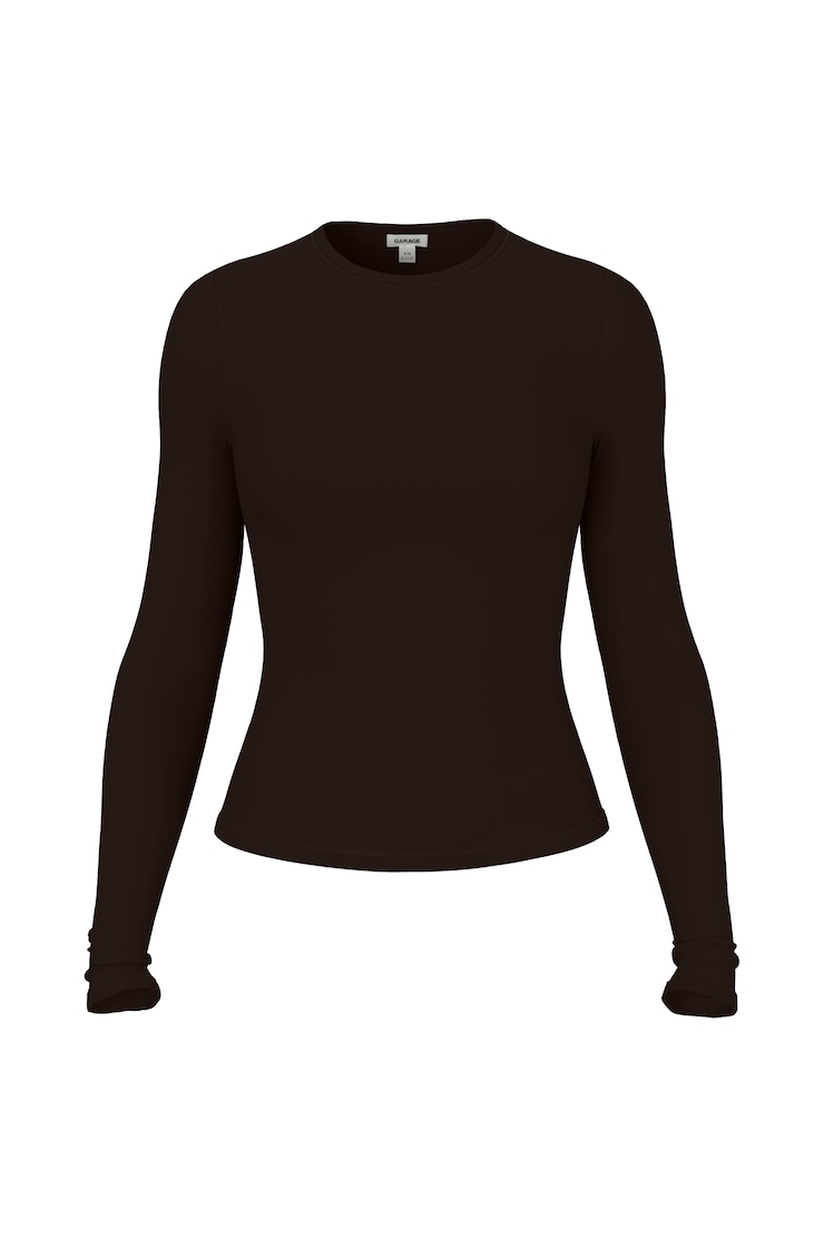 Baretouch Crewneck Long Sleeve Top, Chocolate Mousse Brown, large
