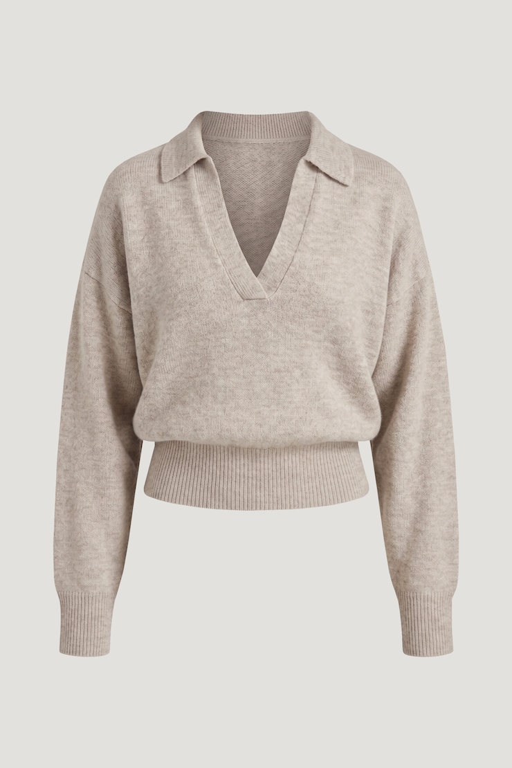 Audrey Cinched Polo Sweater Atmosphere Melange Beige large