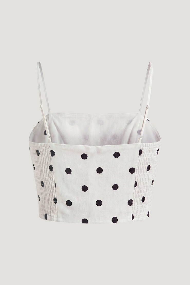 Cropped Poplin Tank Top White w/ Black Polka Dots large