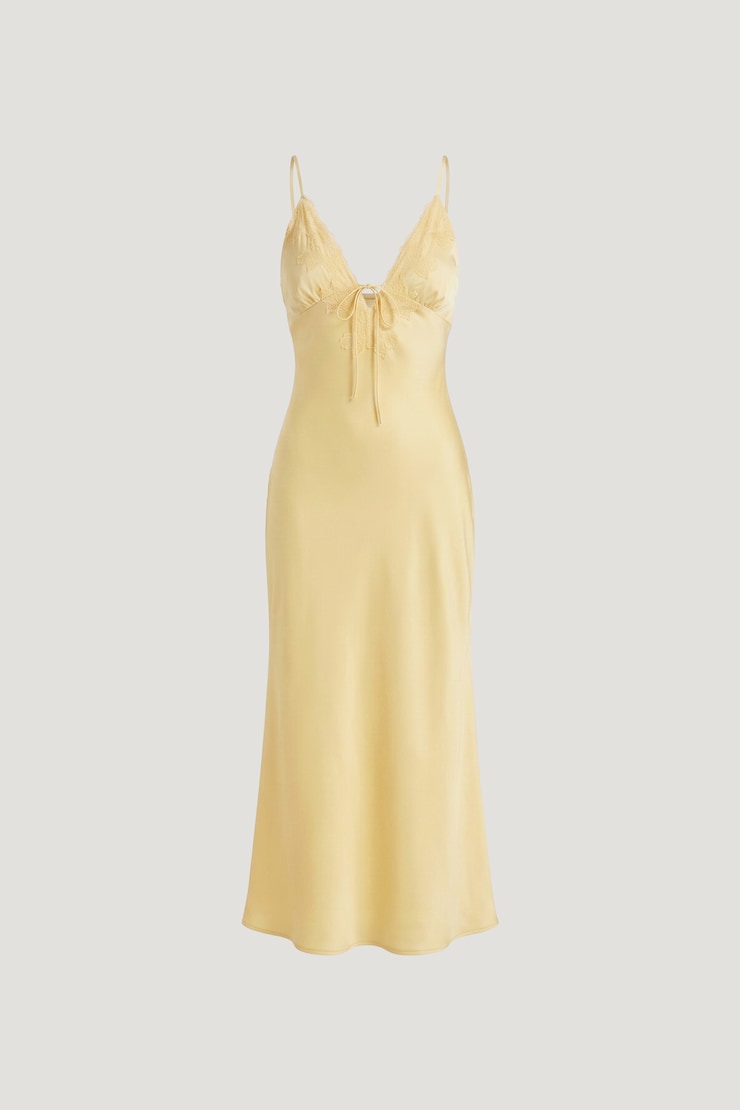 Lace Satin Maxi Dress Pale Yellow large