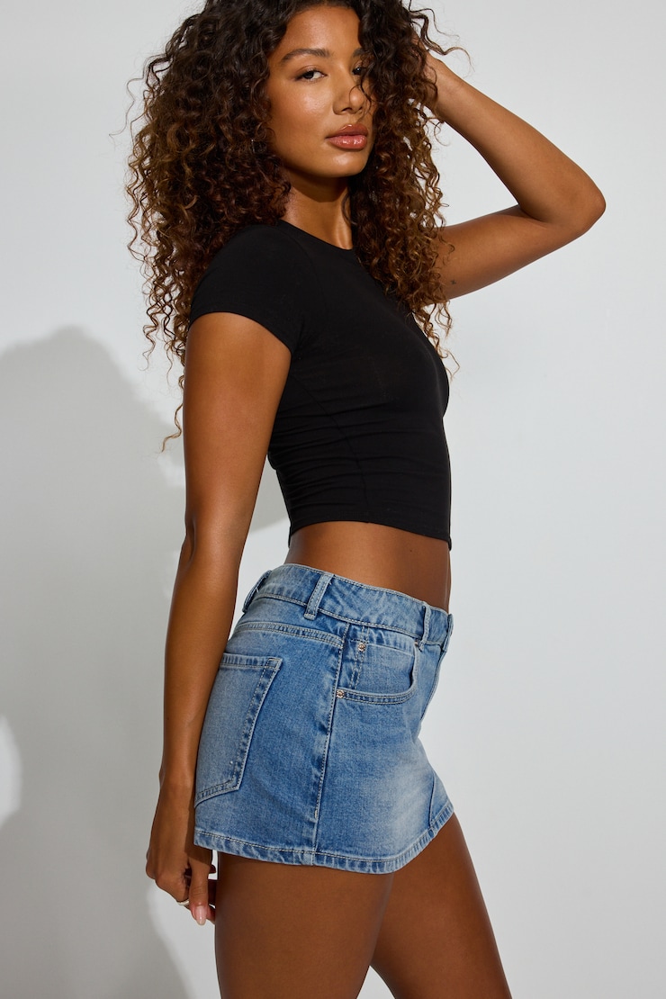 Denim Micro Skort, Amber Blue, large