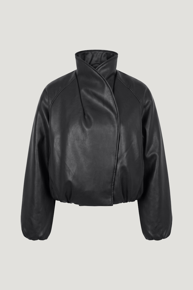 Wrap Faux Leather Bomber Jacket Jet Black large