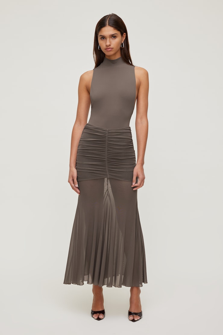 Sculpt Mock Neck Sleeveless Bodysuit Iron Taupe large