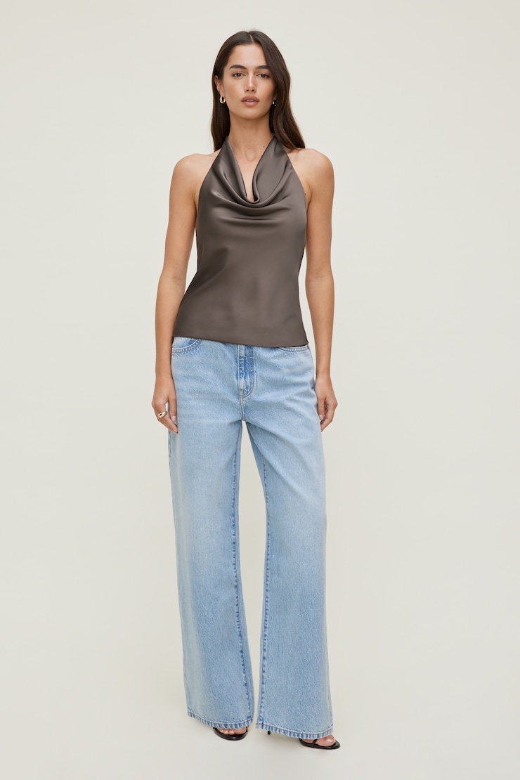 Camila Satin Blouse Iron Taupe large