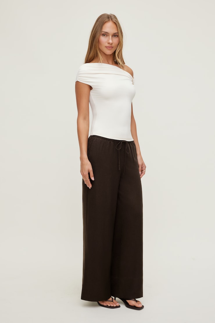 Leo Linen Wide Leg Pants Linen Java Brown large