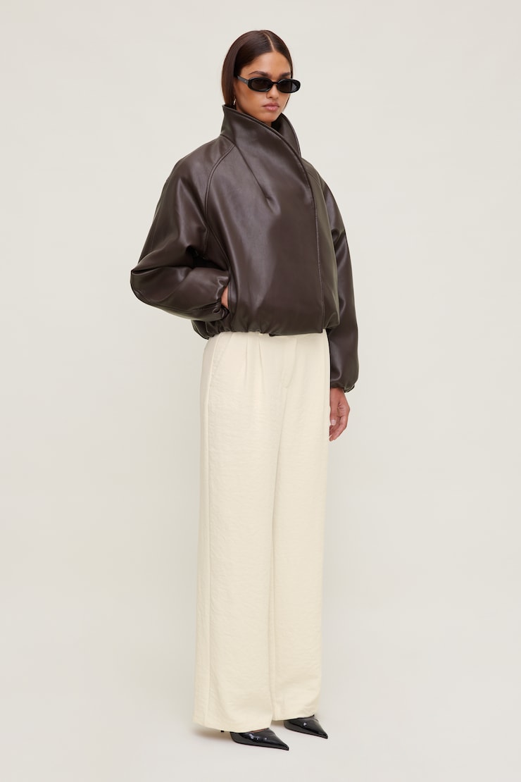 Wrap Faux Leather Bomber Jacket Dark Cherry Burgundy large
