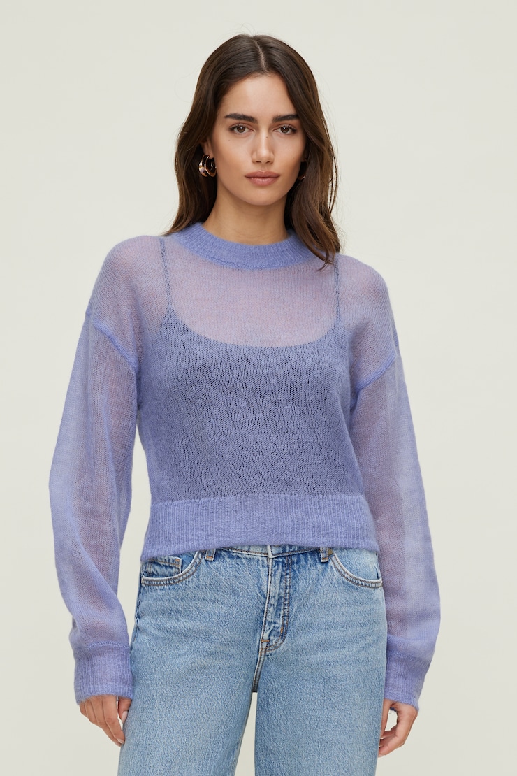 Premium Mohair Balloon Sleeve Sweater Periwinkle Bloom Purple large