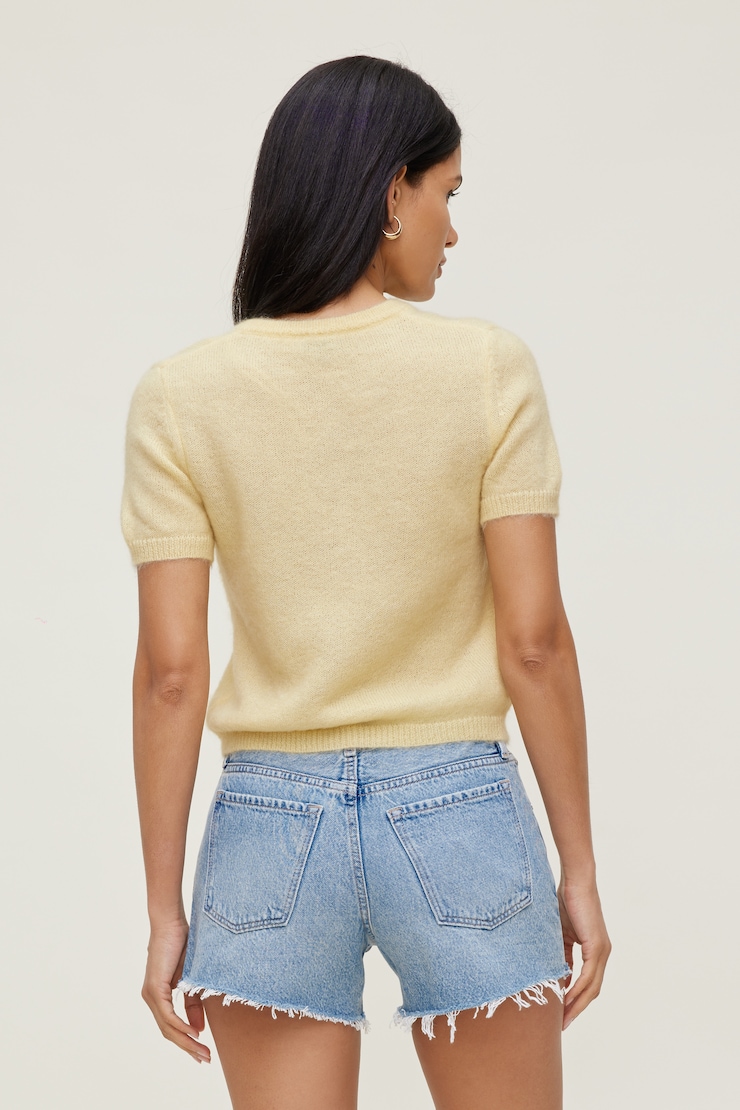 トップス 90s-00s EURO label short mohair cardigan Premium Mohair Short Sleeve Cardigan YELLOW | Dynamite