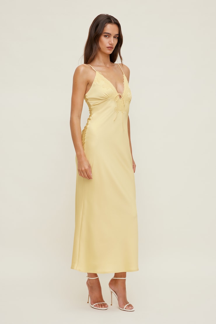 Lace Satin Maxi Dress Pale Yellow large