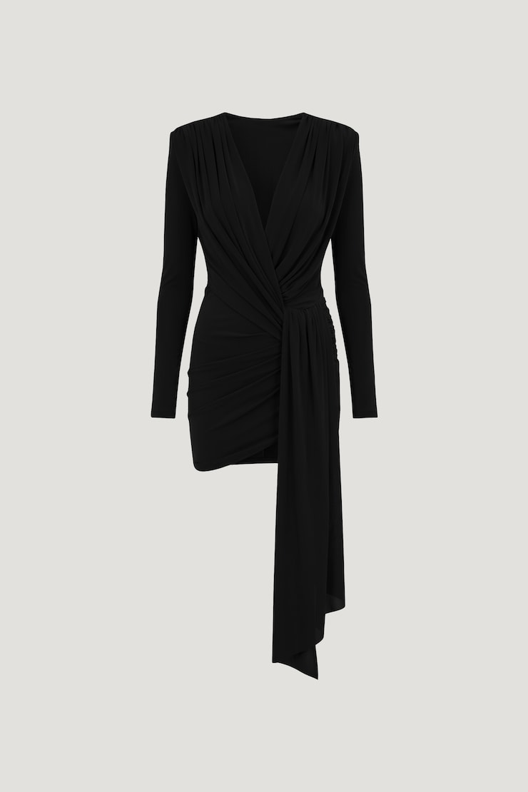 Kiara Draped Sash Mini Dress Jet Black large