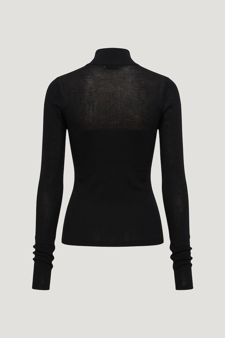 Sheer Opaque Mock Neck Sweater JET BLACK large