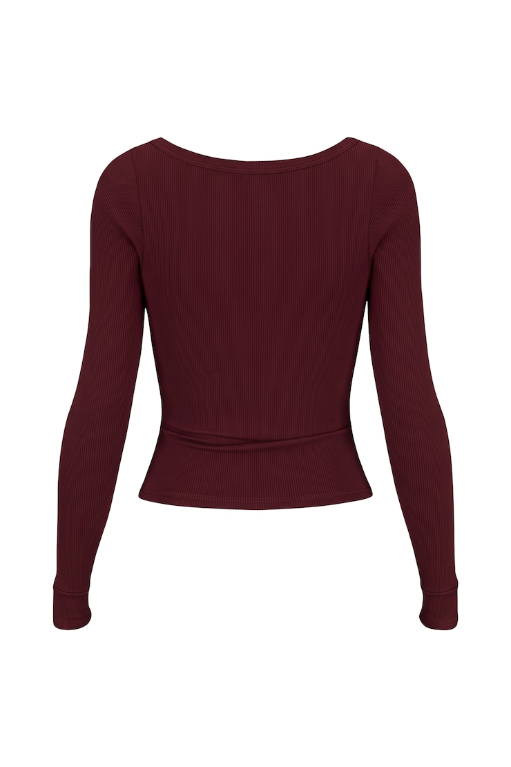 SnatchRib Crossover Longsleeve Top, Burgundy Bite, large