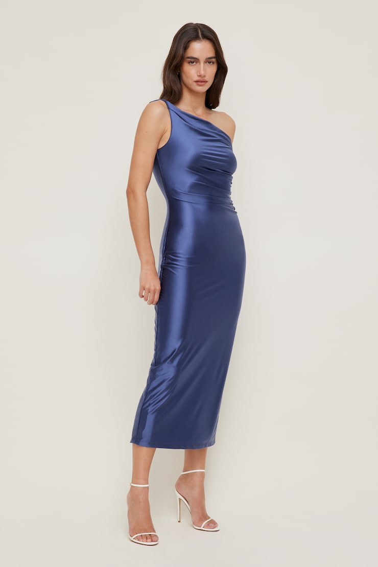 Jayde Stretch Satin Midi Dress Satin Marlin Blue large