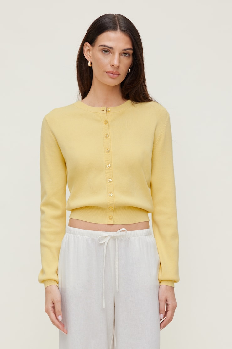 Rebecca Crewneck Cardigan Yellow | Dynamite