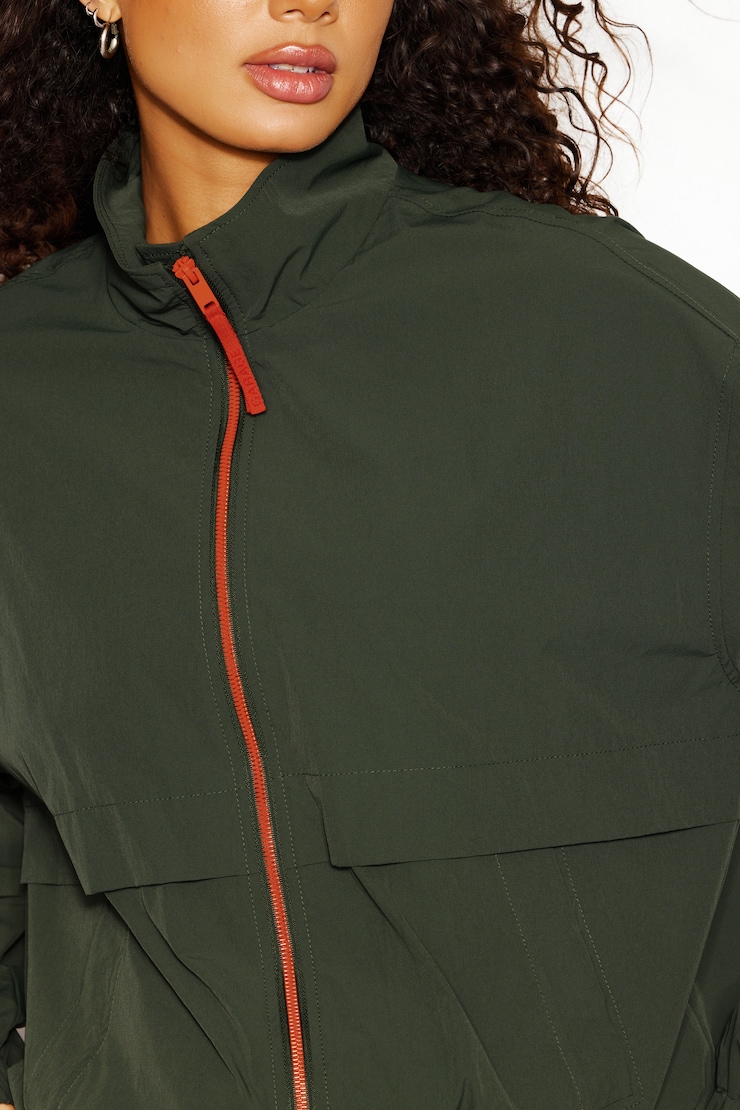 Long Water Repellent Windbreaker, Olive Obsession/Spicy Paloma Orange, large