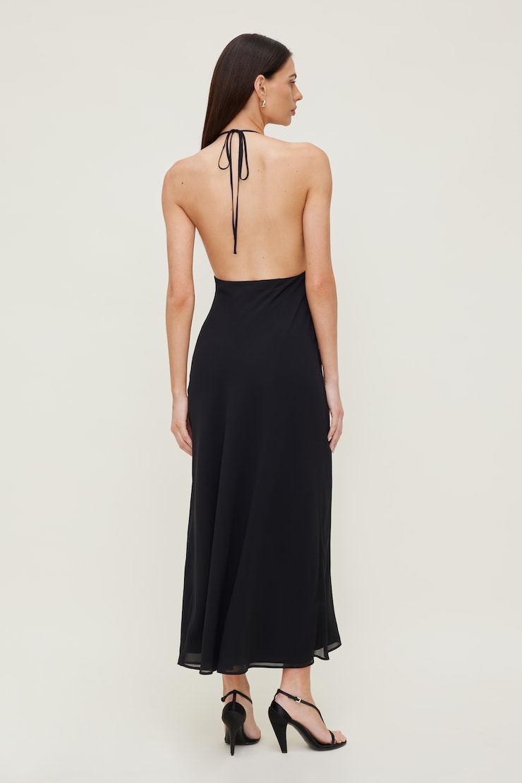 Plunge Cowl Neck Maxi Dress Jet Black large