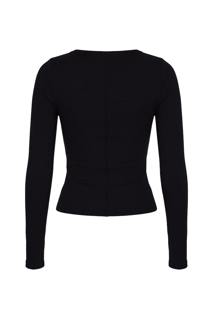 SnatchRib Scoop Neck Longsleeve Top, Jet Black, large