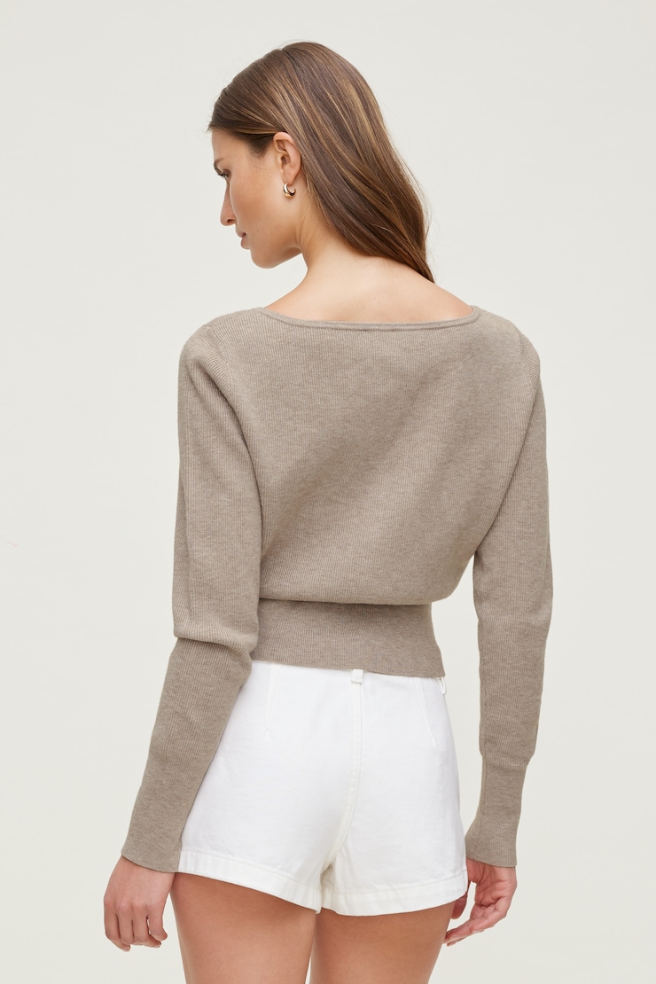 Sara Ribbed Cinch Hem Cardigan Light Chalet Brown large